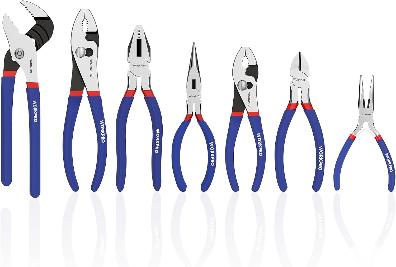 WORKPRO 7-Piece Pliers Set, Groove Joint, Long Nose & Diagonal