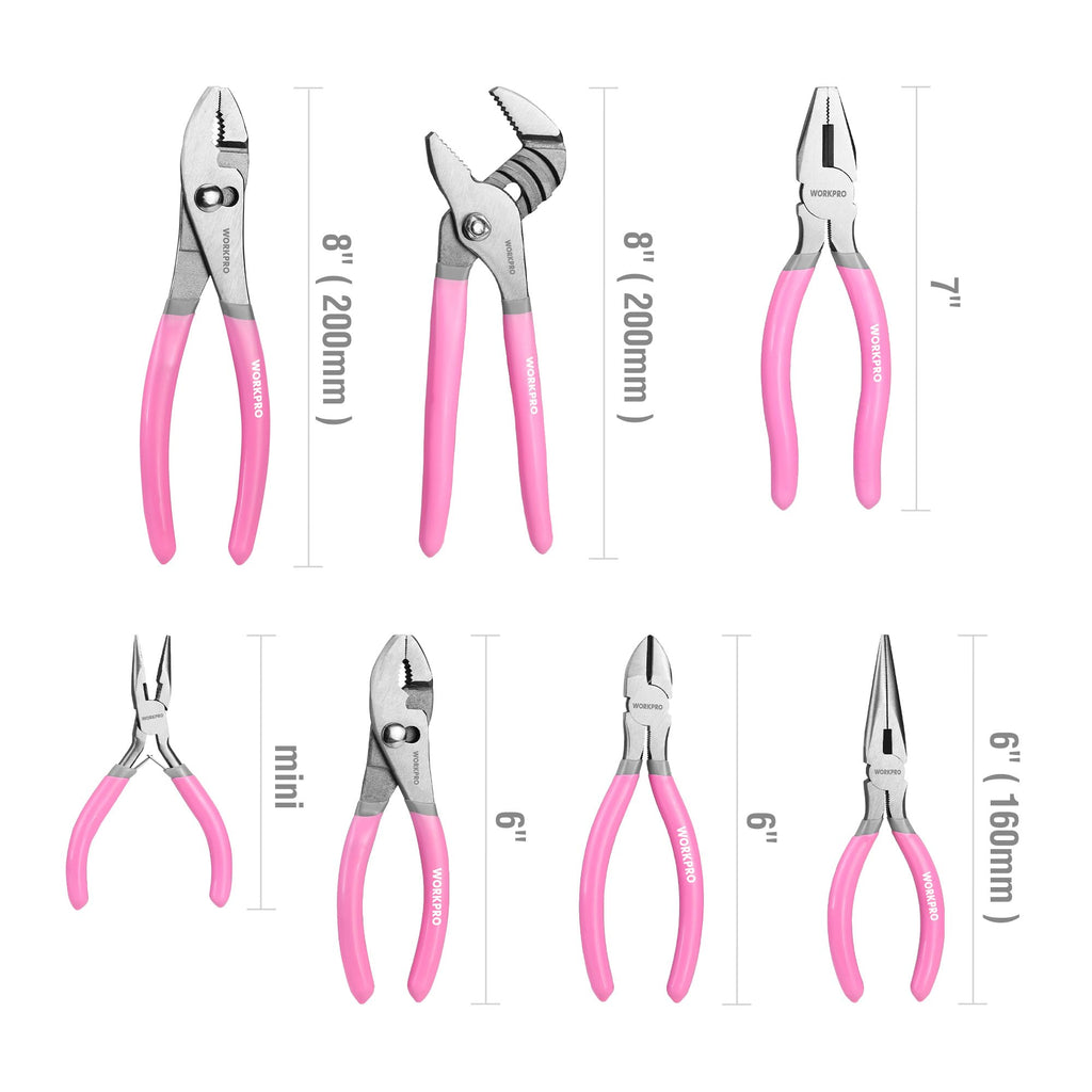 WORKPRO 7-Piece Pliers Set, Groove Joint, Long Nose & Diagonal