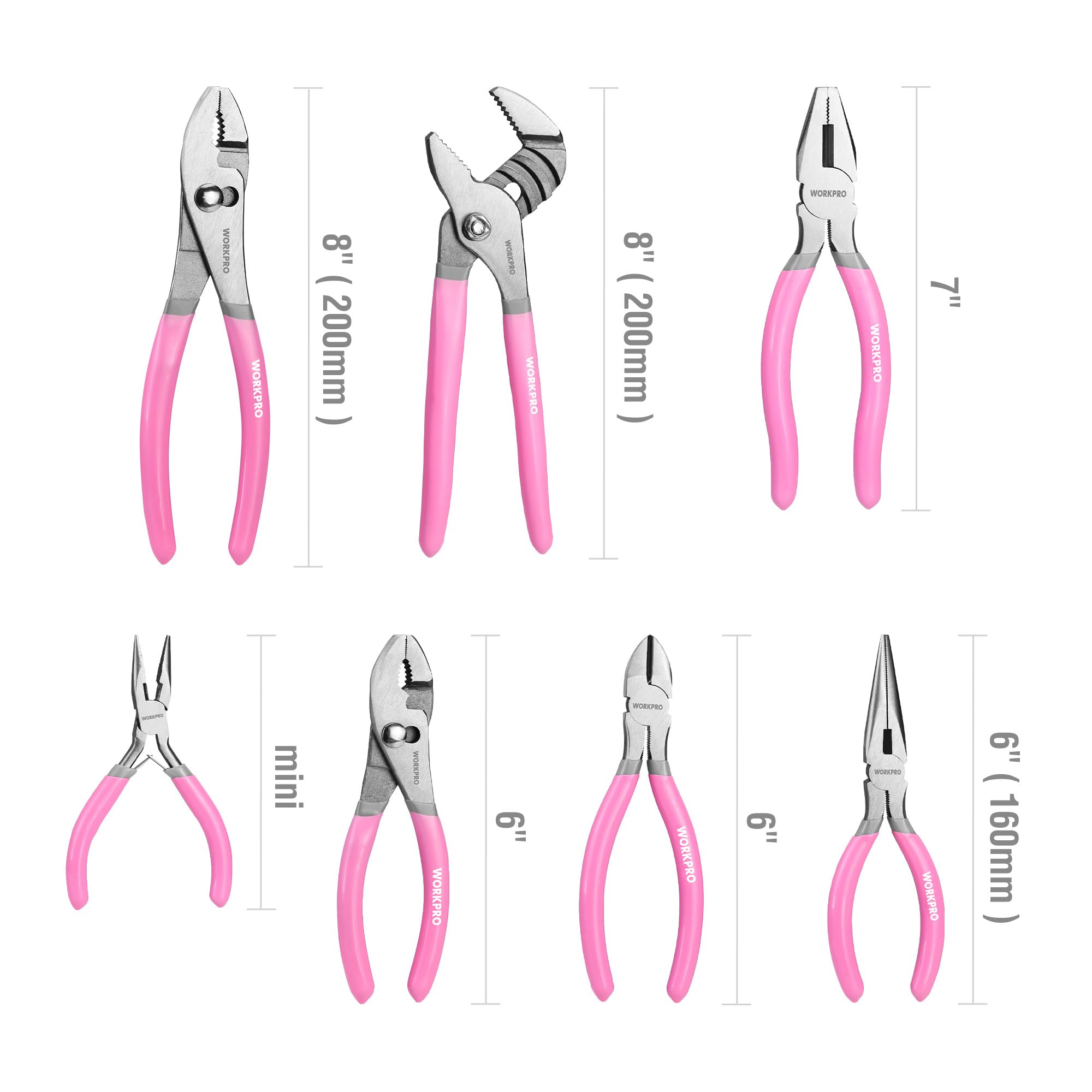 WORKPRO 7-Piece Pliers Set, Groove Joint, Long Nose & Diagonal