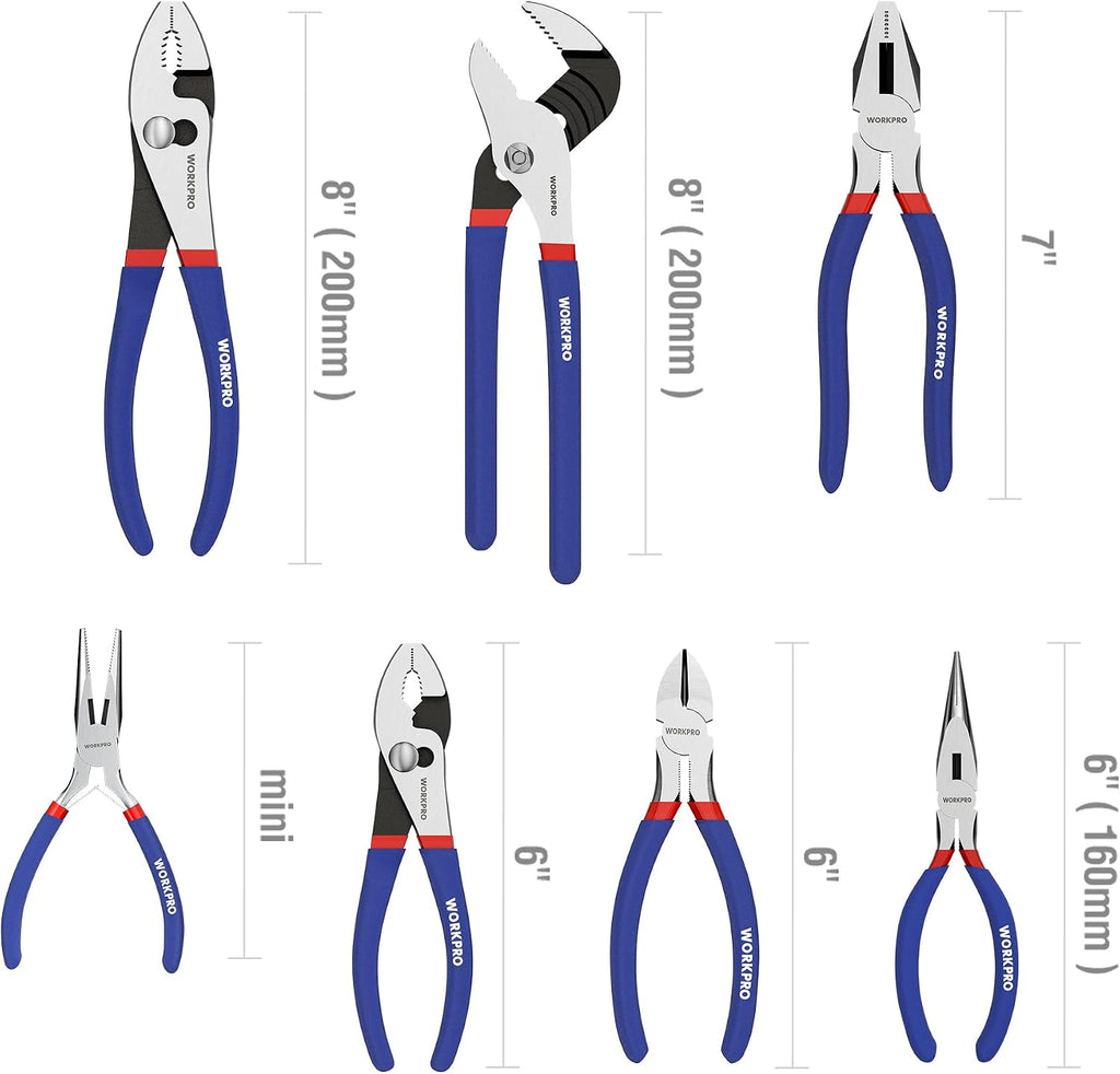WORKPRO 7-Piece Pliers Set, Groove Joint, Long Nose & Diagonal