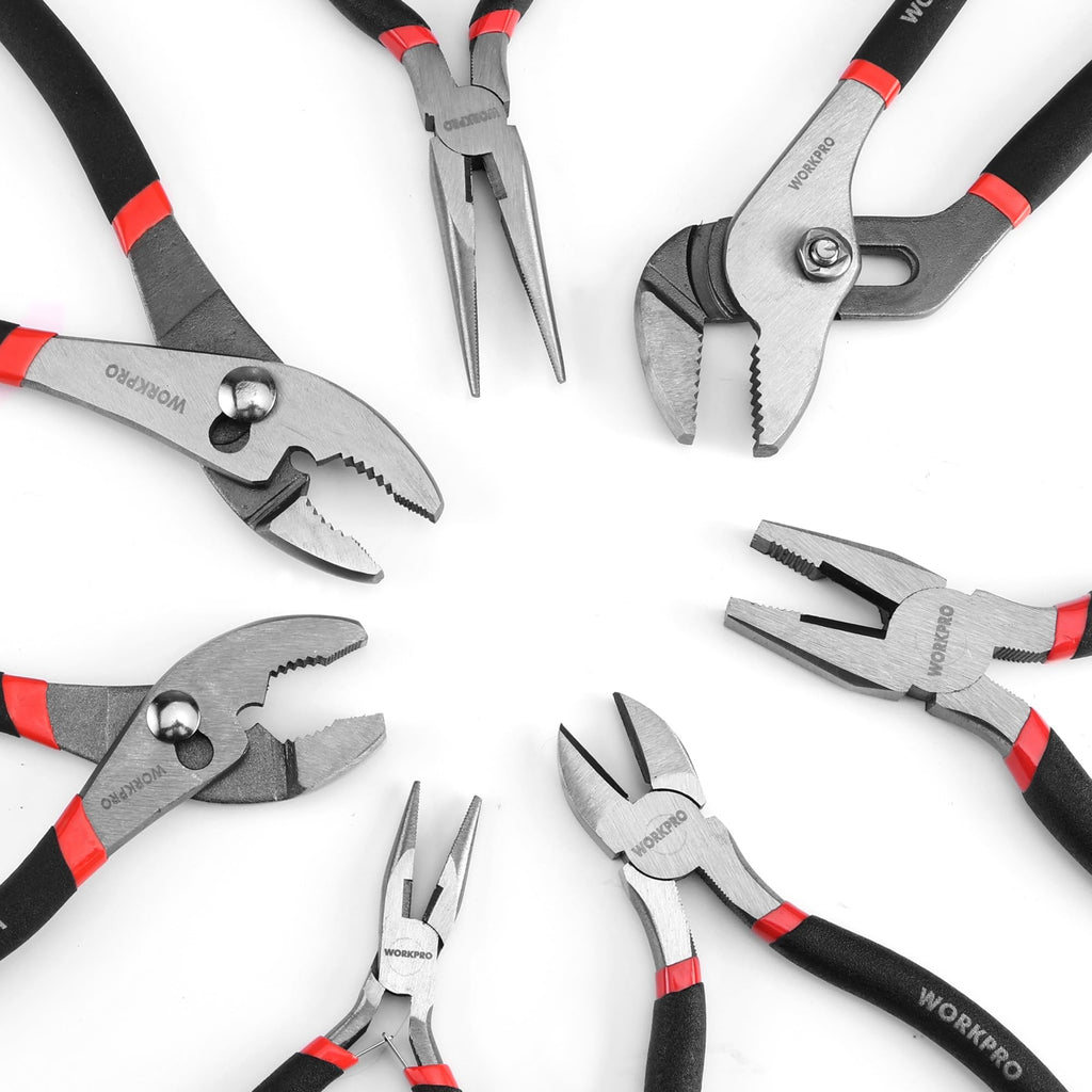 WORKPRO 7-Piece Pliers Set, Groove Joint, Long Nose & Diagonal