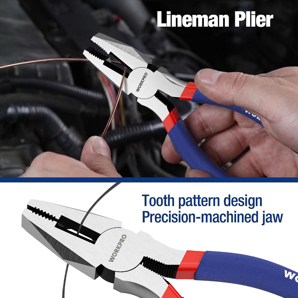 WORKPRO 7-Piece Pliers Set, Groove Joint, Long Nose & Diagonal