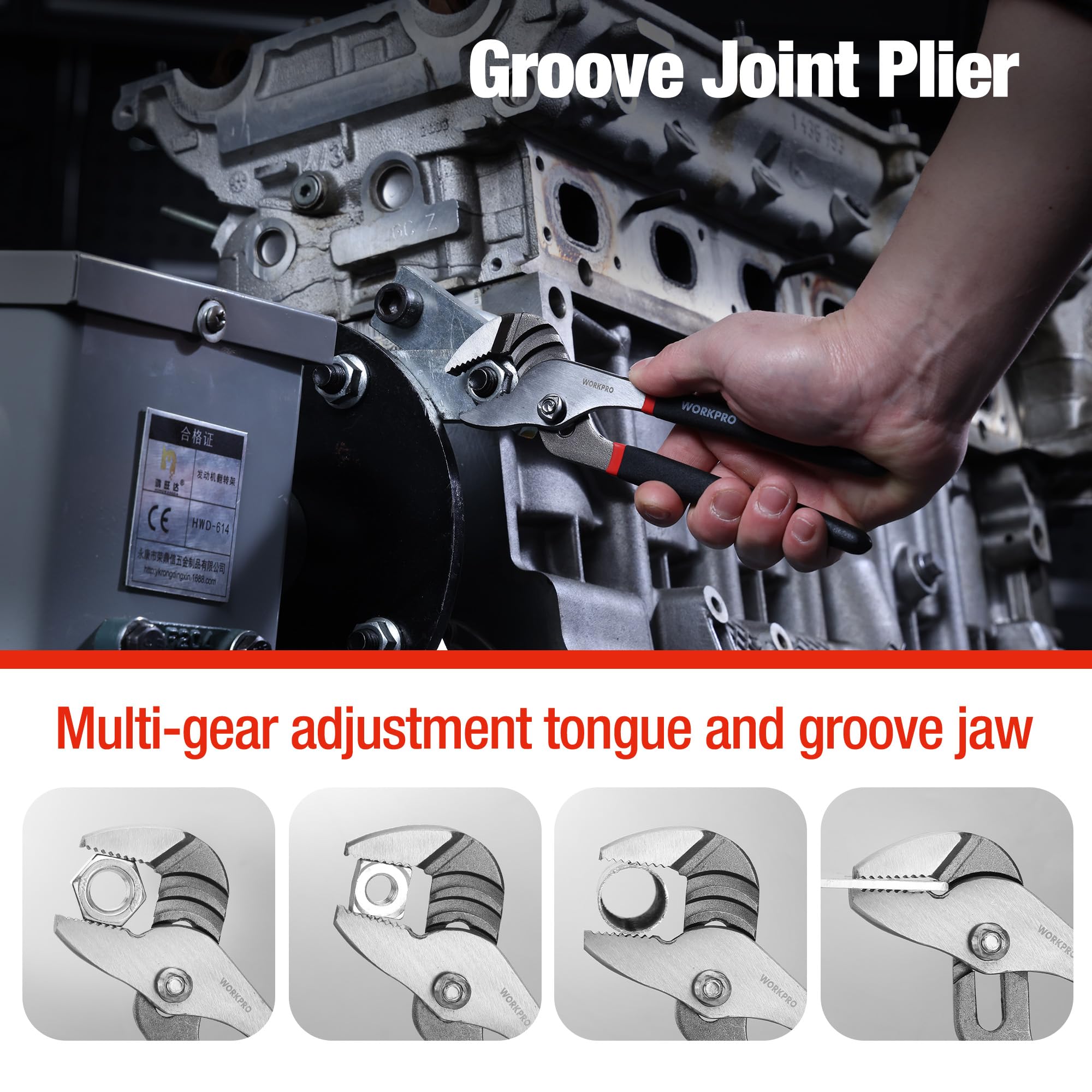 WORKPRO 7-Piece Pliers Set, Groove Joint, Long Nose & Diagonal