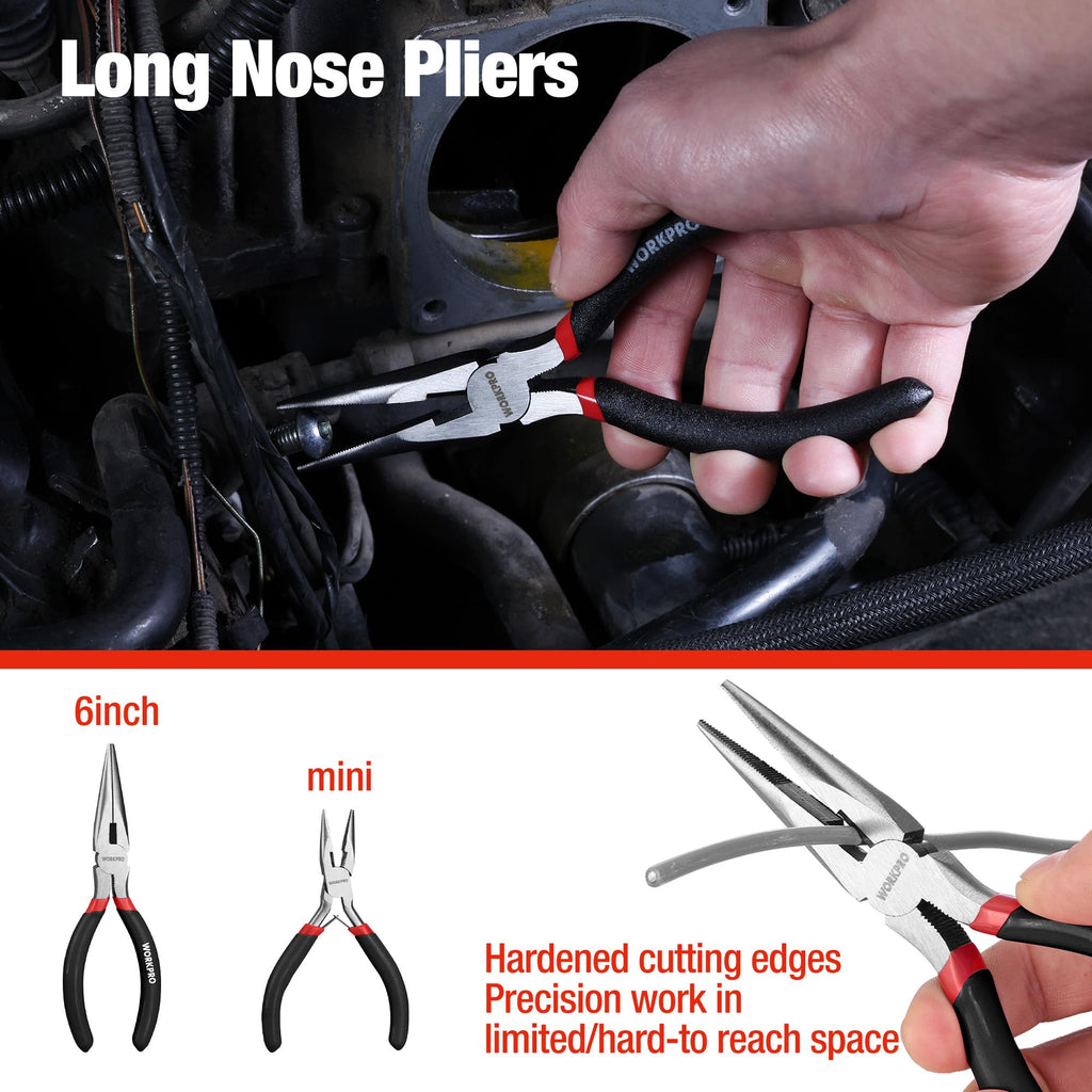 WORKPRO 7-Piece Pliers Set, Groove Joint, Long Nose & Diagonal
