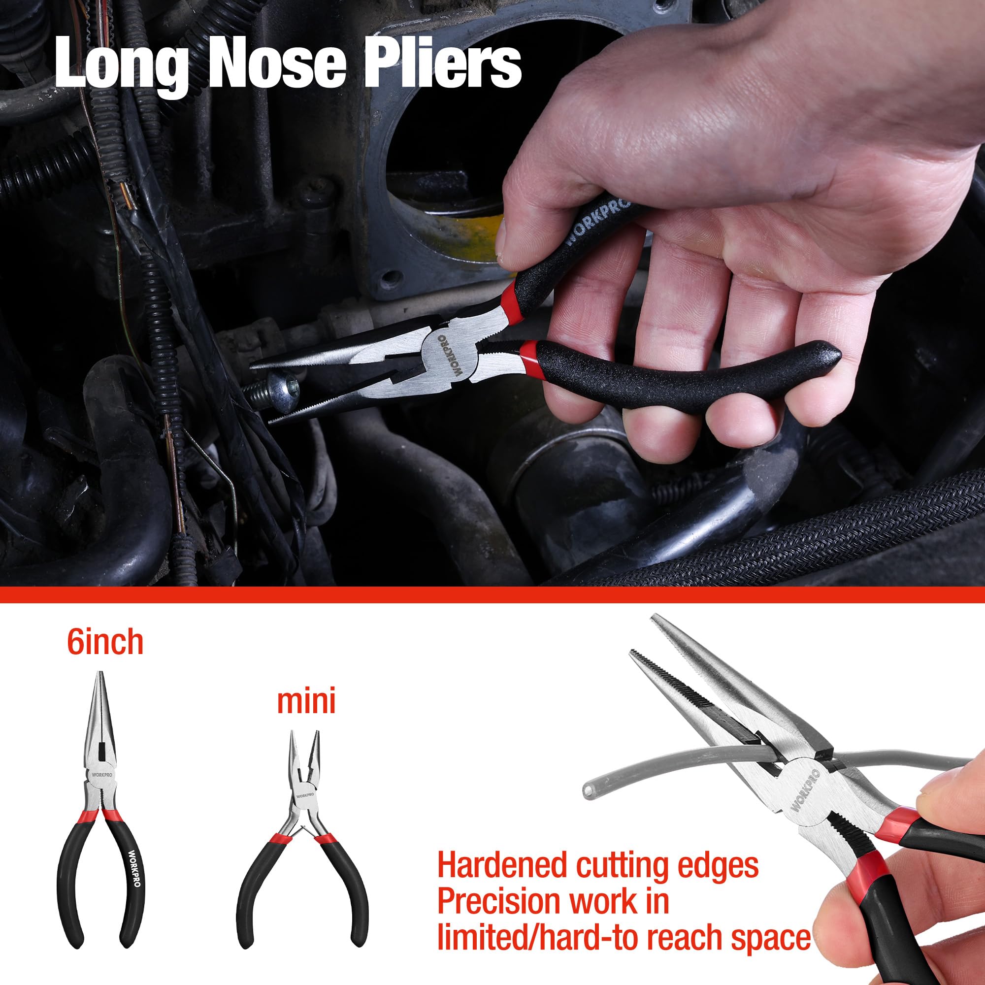 WORKPRO 7-Piece Pliers Set, Groove Joint, Long Nose & Diagonal