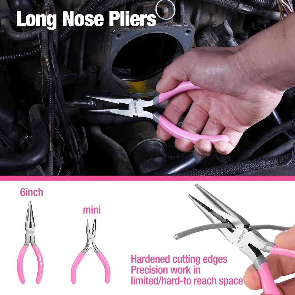 WORKPRO 7-Piece Pliers Set, Groove Joint, Long Nose & Diagonal