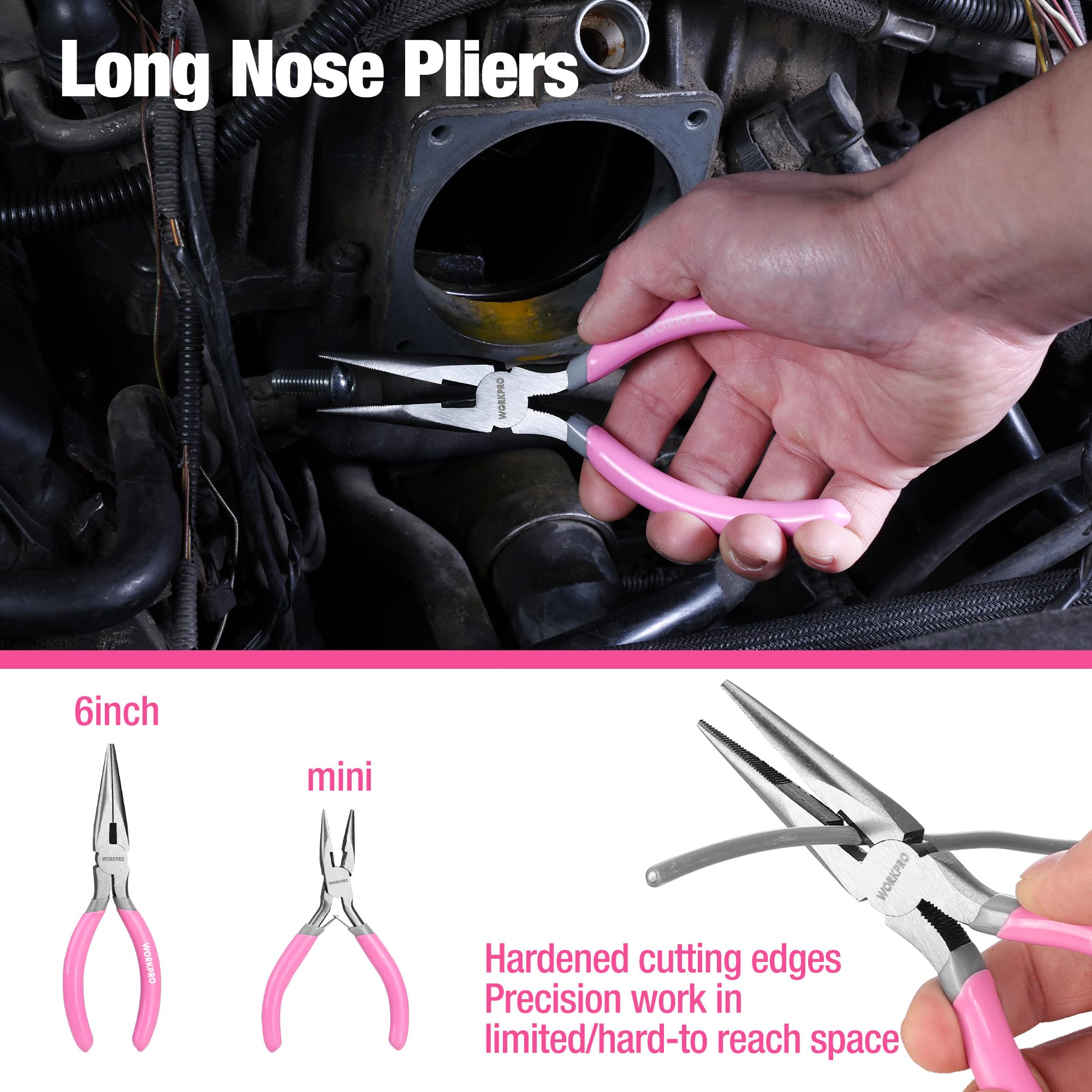 WORKPRO 7-Piece Pliers Set, Groove Joint, Long Nose & Diagonal