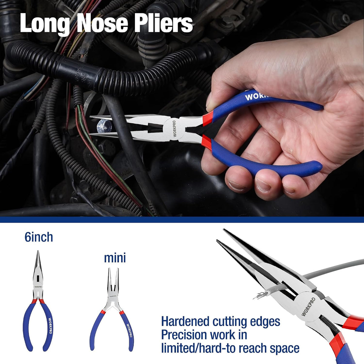 WORKPRO 7-Piece Pliers Set, Groove Joint, Long Nose & Diagonal