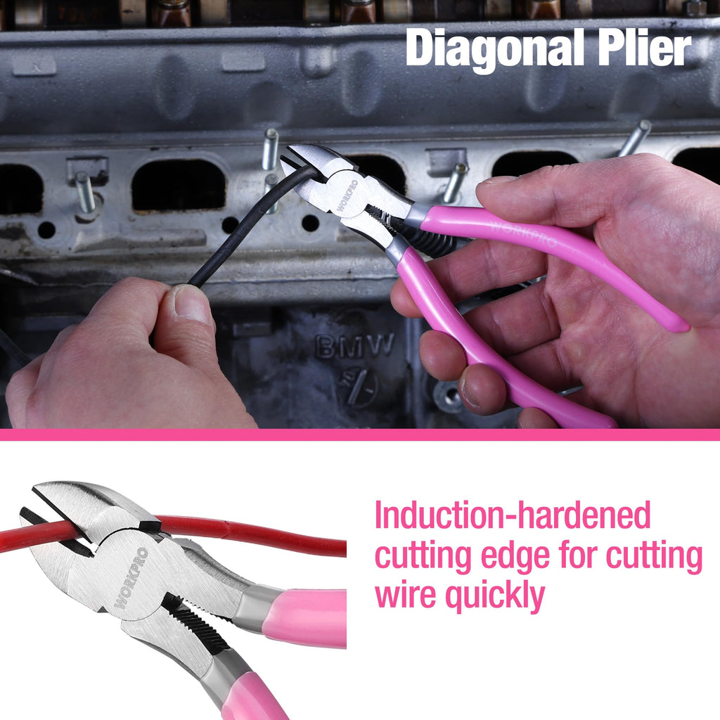 WORKPRO 7-Piece Pliers Set, Groove Joint, Long Nose & Diagonal