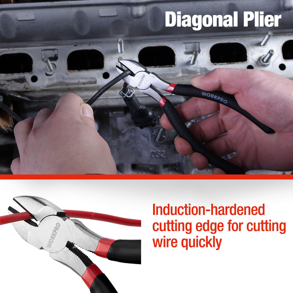 WORKPRO 7-Piece Pliers Set, Groove Joint, Long Nose & Diagonal