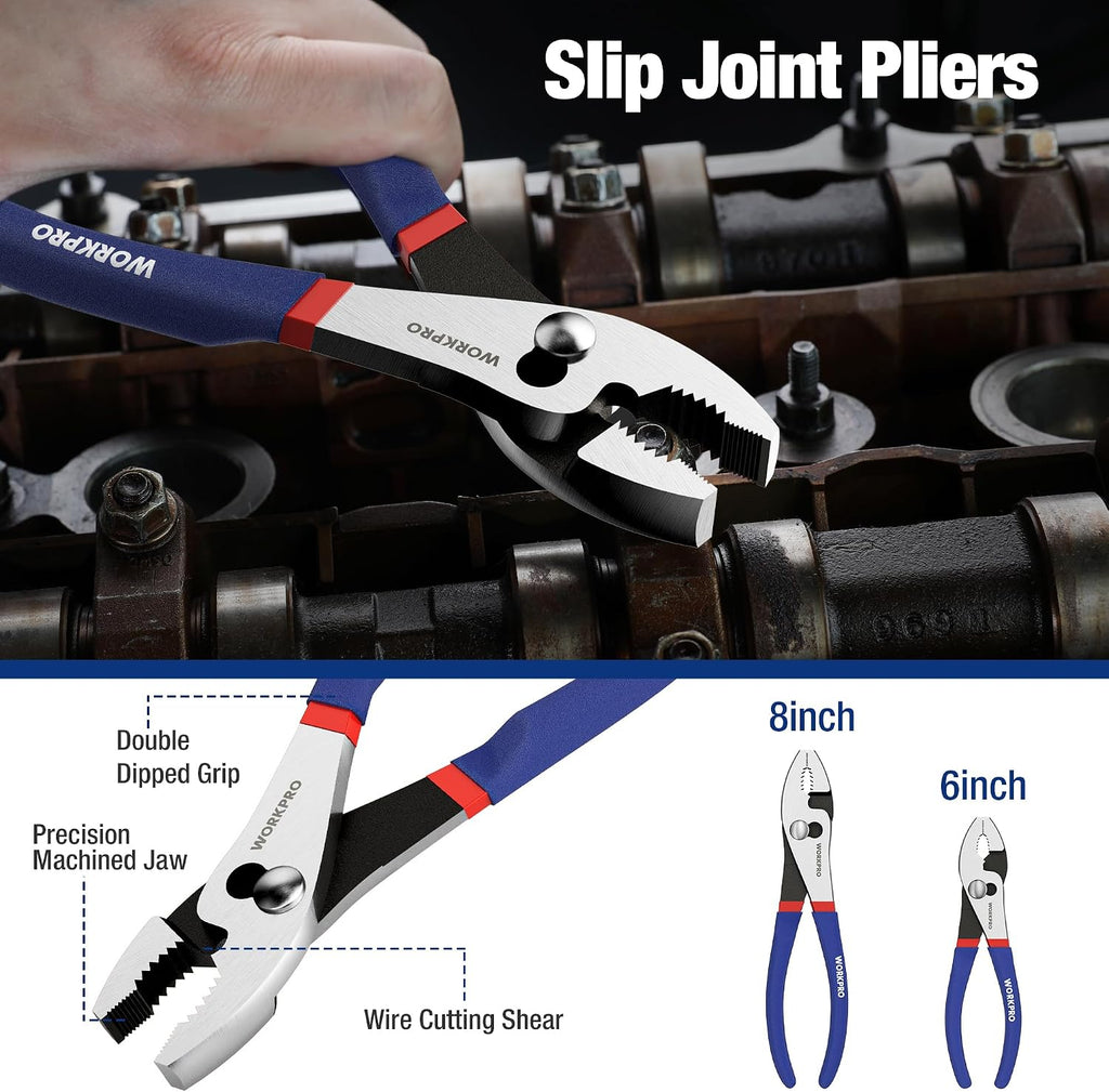 WORKPRO 7-Piece Pliers Set, Groove Joint, Long Nose & Diagonal