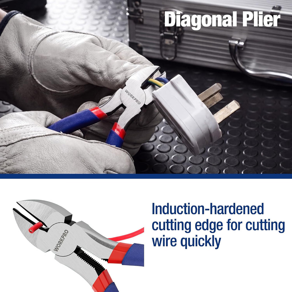WORKPRO 7-Piece Pliers Set, Groove Joint, Long Nose & Diagonal