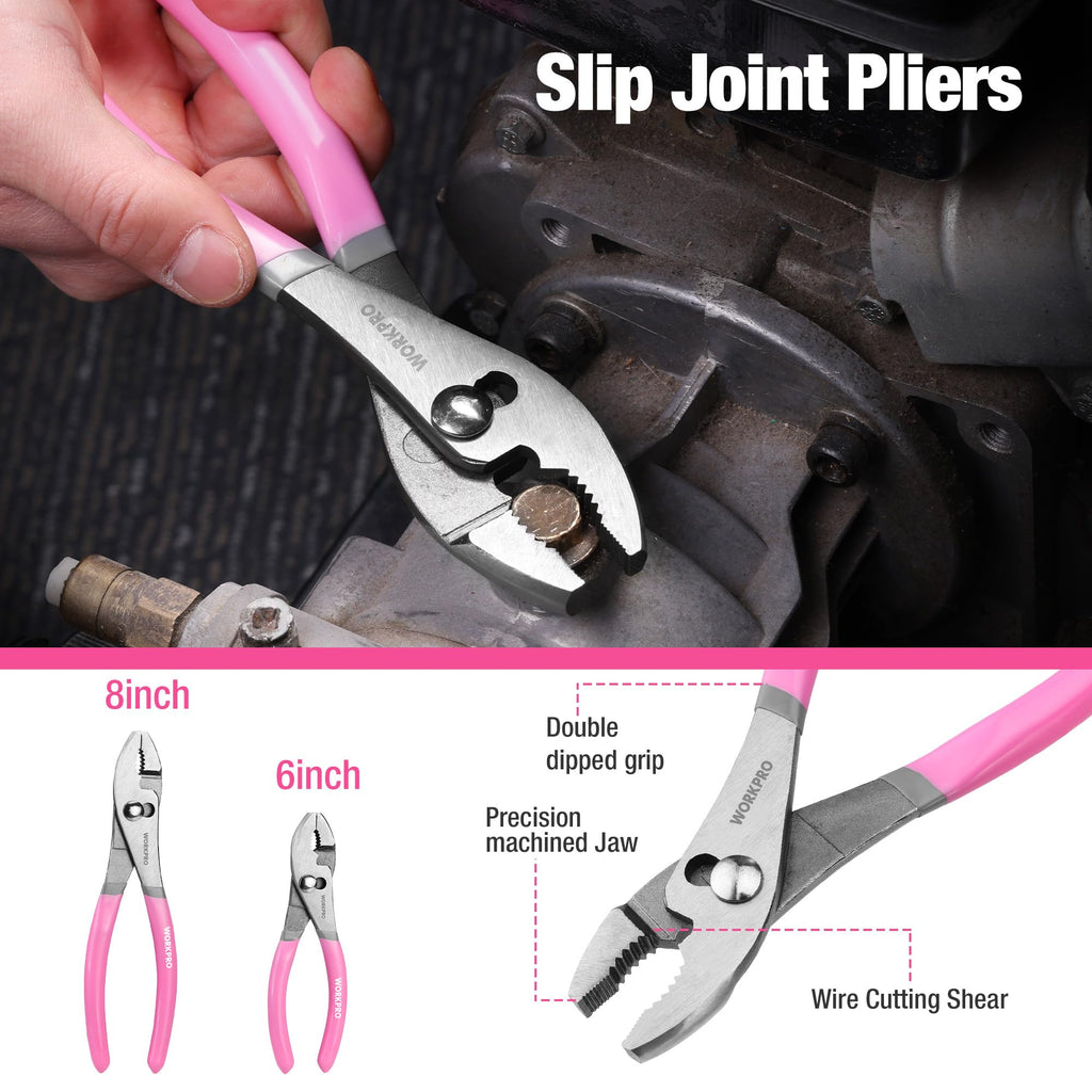 WORKPRO 7-Piece Pliers Set, Groove Joint, Long Nose & Diagonal